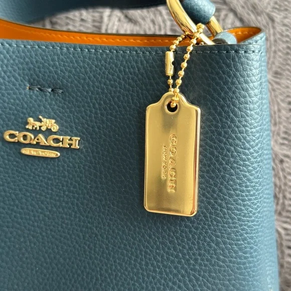 Coach Small Town Bucket Bag peacock teal gold crossbody or handheld bag purse - Picture 6 of 11